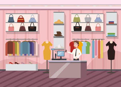等距内部的衣服店内